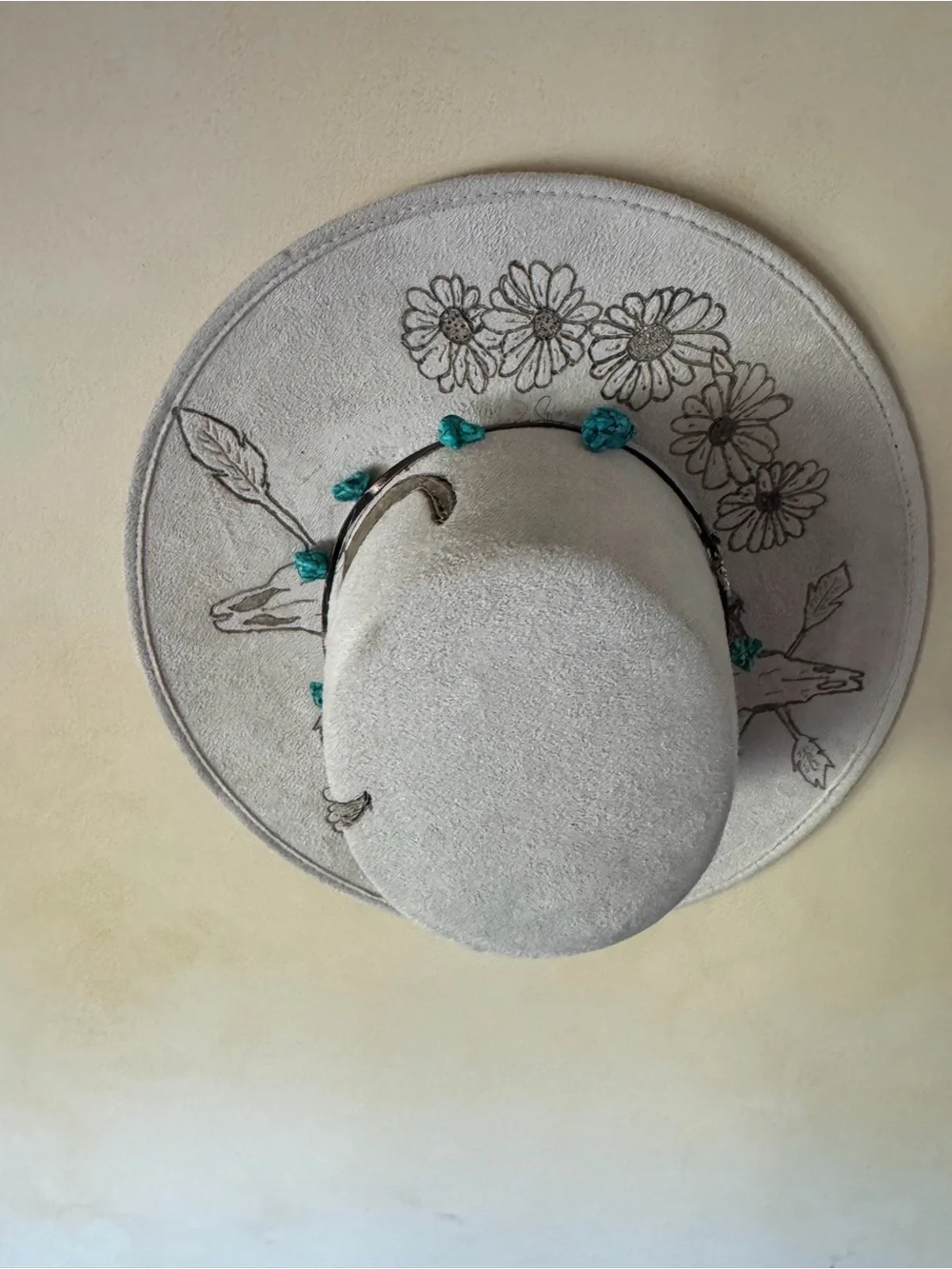 Suede Embroidered Gray Western Hat with Turquoise Accents